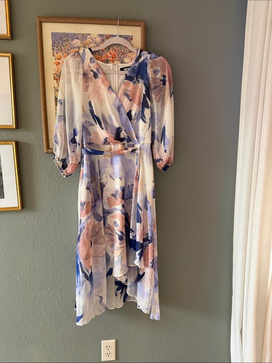 Dkny Dresses & Skirts - DKNY Floral High-Low Wrap Dress in Blush & Navy